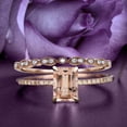 thumbnail image 1 of Bridal Rings Set Art Deco 1.75 Carat Emerald Cut Morganite And Diamond Moissanite Antique Engagement Ring, Wedding Ring in 925 Sterling Silver With Rose Gold Plating, Promise Ring, Anniversary Ring, 1 of 3