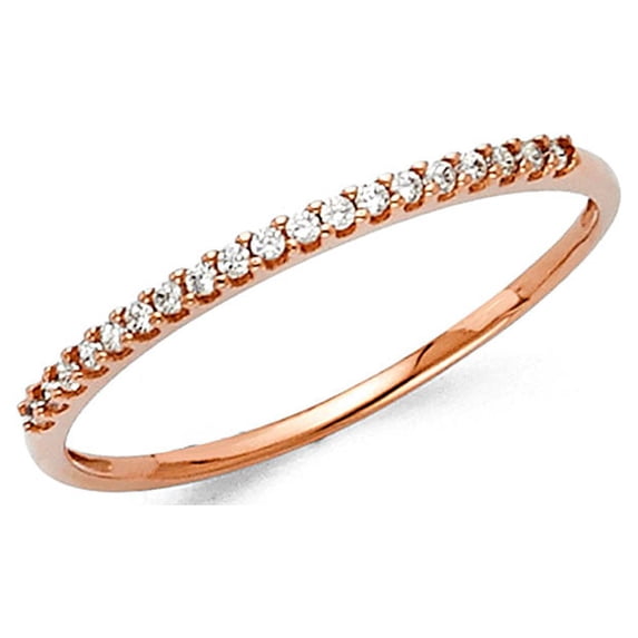 Bridal Round CZ Wedding Band 14k Rose Gold Anniversary Delicate CZ Ring Light Weight Solid Size 9
