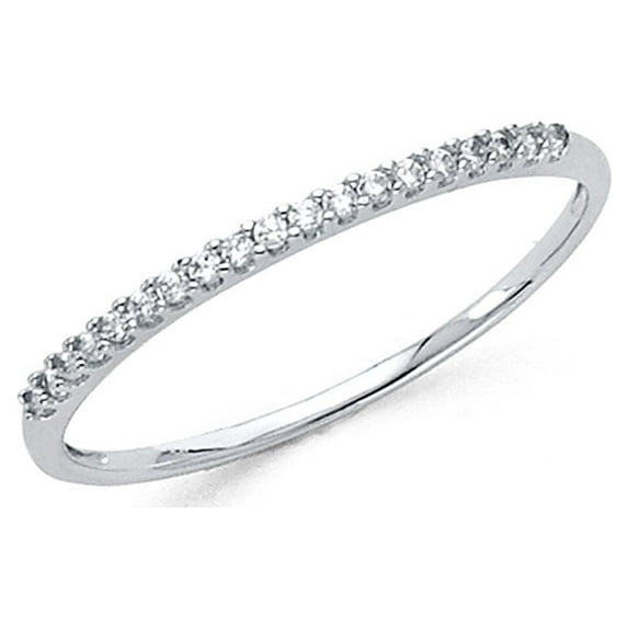 Bridal Round CZ Wedding Band 14k White Gold Anniversary Delicate CZ Ring Light Weight Solid Size 7.5