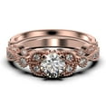 thumbnail image 1 of Bridal Set 2.00 Carat Round Cut Diamond Moissanite Engagement Ring, Matching Wedding Band in 925 Sterling Silver With 18k Rose Gold Plating, Leaf Ring, Promise Ring, Anniversary Gift, 1 of 4