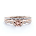 thumbnail image 1 of Bridal Set 2.00 Carat Round Cut Morganite And Diamond Moissanite Engagement Ring, Matching Wedding Band in 925 Sterling Silver With 18k Rose Gold Plating, Leaf Ring, Promise Ring, Anniversary Gift, 1 of 3