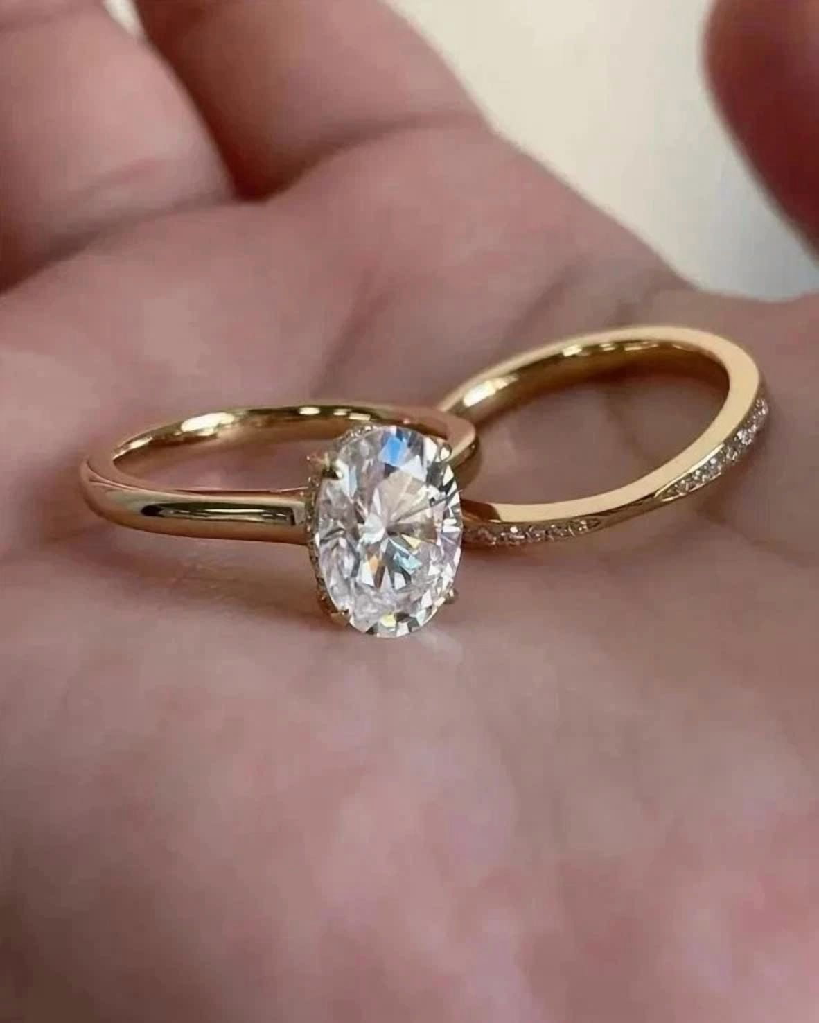 Bridal Set 3TCW Oval Cut Lab Created Diamond Wedding Ring Set 14K ...
