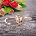 thumbnail image 1 of Bridal Set 8x6mm Oval Cut Gemstone 2.50 Carat Morganite Engagement Ring Wedding Ring On 10k Rose Gold Anniversary Gift Glaring Staggering Ring, 1 of 6