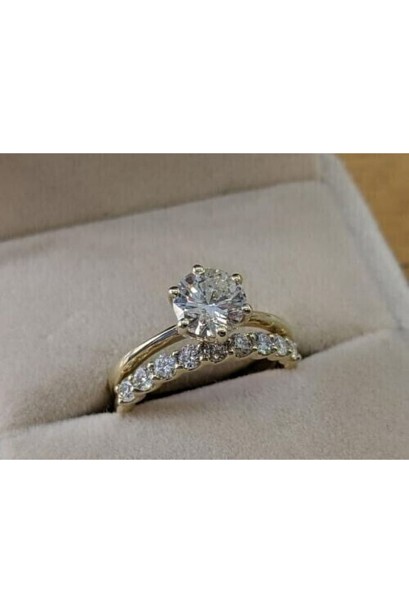 Bridal Set Engagement Ring For Her 14K Yellow Gold Plated 2.5CT Round Cut Lab Created Diamond Valentine Gift For Women's 925 Silver