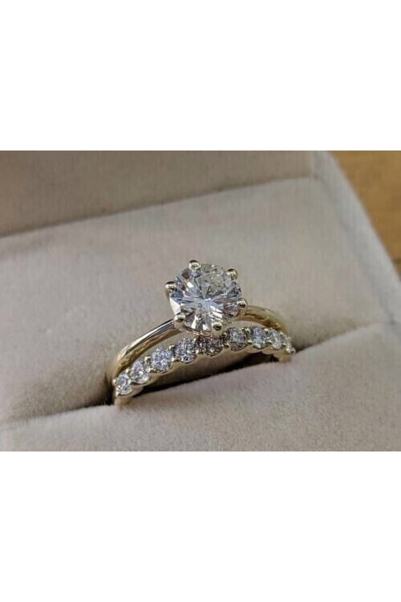 Bridal Set Engagement Ring For Her 14K Yellow Gold Plated 2.5CT Round Cut Lab Created Diamond Valentine Gift For Women's 925 Silver