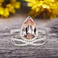 thumbnail image 1 of Bridal Set Tear Droped Morganite Engagement Ring 1.75 Carat Pear Shape Gemstone Wedding Set Anniversary Ring On 10k White Gold Shining Jewelry With Matching Band, 1 of 5