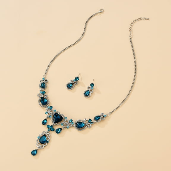 Bridal Set Two Piece Jewelry Blue Love Alloy Necklace
