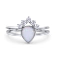 thumbnail image 1 of Bridal Set Two Piece Teardrop Lab White Opal Ring Band 925 Sterling Silver Size 7, 1 of 5