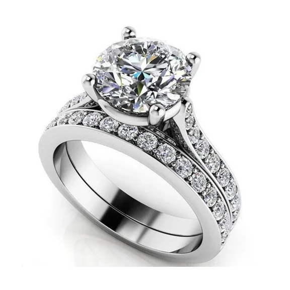 Bridal Set Wedding Ring, Pave Set Stackable Engagement Ring, Accents Promise Anniversary Ring, 2.2 Ct Simulated Diamond, 925 Sterling Silver