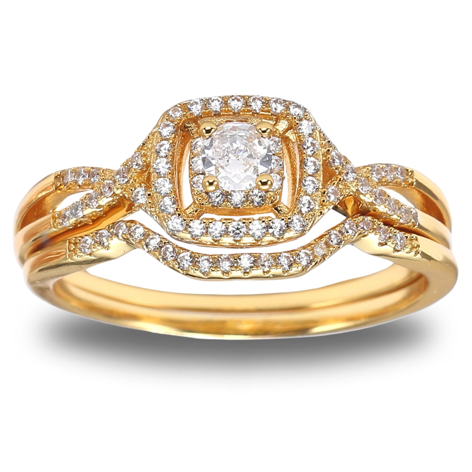 Bridal Set for Women Halo CZ Plated Gold Engagement Rings Ginger Lyne Collection