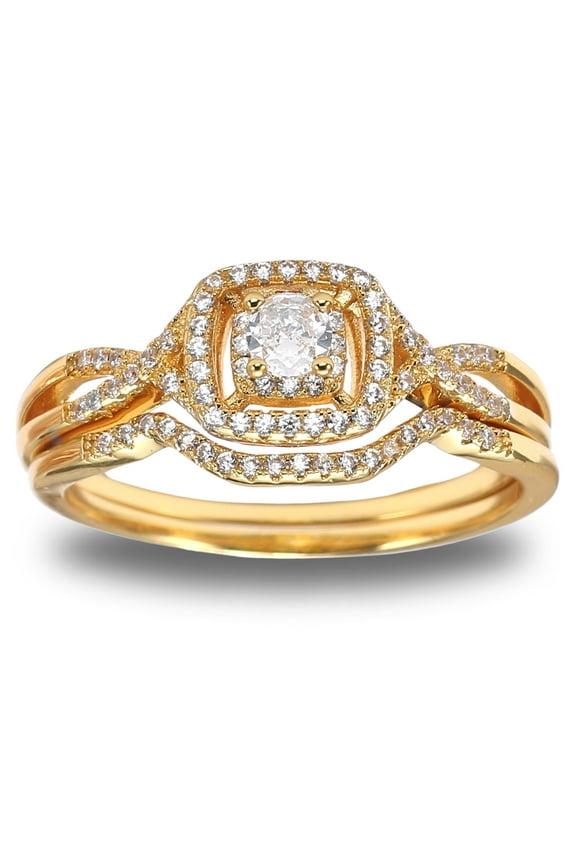 Bridal Set for Women Halo CZ Plated Gold Engagement Rings Ginger Lyne Collection