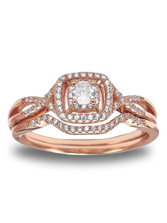 Bridal Set for Women Halo CZ Plated Gold Engagement Rings Ginger Lyne Collection