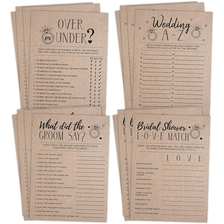 Bridal Shower Bachelorette Games, Rustic Kraft, Word Match, What Did The Groom Say, Over and Under, Wedding Alphabet, 25 games each