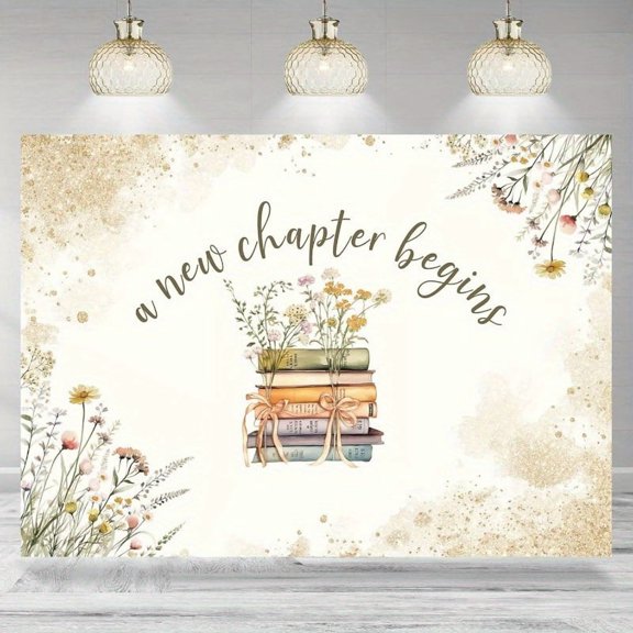 Bridal Shower Backdrop A New Chapter Begins Floral Books Wedding Engagement Photography Background Bridal Shower Party Decoration Supplies Cake Table Banner Photo Booth Studio Props