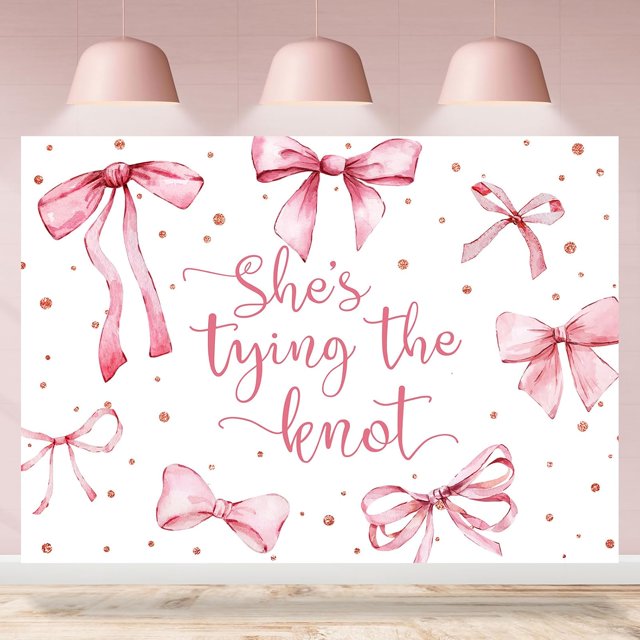 Bridal Shower Backdrop Pink Bowknot She's Tying The Knot Bachelorette