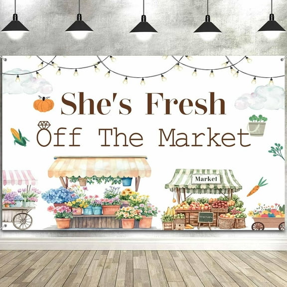 Bridal Shower Beautiful Backdrop Decorations She's Fresh Off The Market Floral Bridal Bride to Be Bachelorette Engagement Party Photography Background Decoration Supplies Banner Photo Studio Props