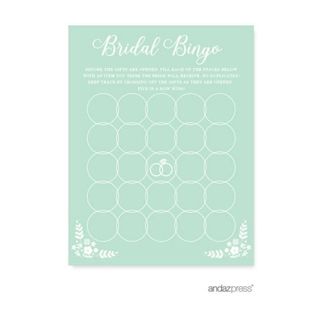 Bridal Shower Bingo Floral Mint Green Wedding Bridal Shower Game Cards, 20-Pack