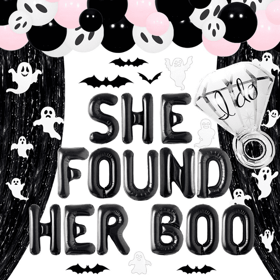 Bridal Shower Decorations She Found Her Boo Balloon Pastel Ring Balloon Ghost Garland Bat Ghost Stickers for Bachelorette Engagement Wedding Supplies