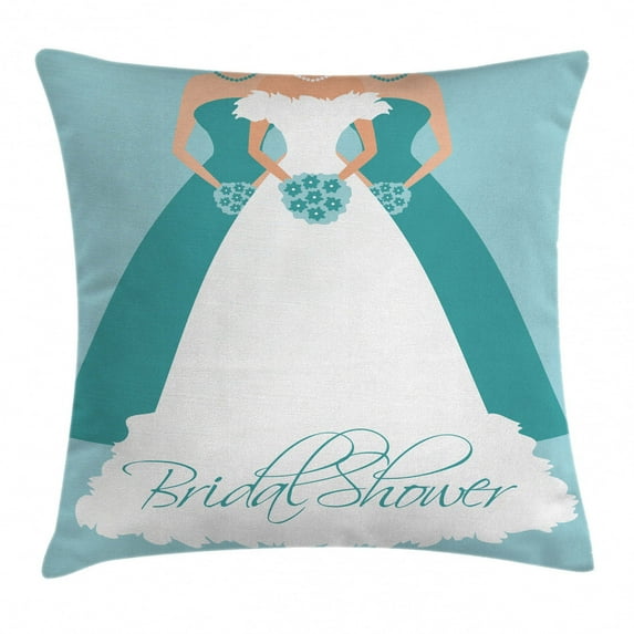 Bridal Shower Decorations Throw Pillow Cushion Cover, Bride with her Bridemaids Flowers Party Artwork, Decorative Square Accent Pillow Case, 24 X 24 Inches, Turquoise Blue and White, by Ambesonne
