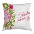thumbnail image 1 of Bridal Shower Decorations Throw Pillow Cushion Cover, Shabby Chic Flowers Roses Buds and Leaves Art, Decorative Square Accent Pillow Case, 16 X 16 Inches, Hot Pink Light Pink and Green, by Ambesonne, 1 of 2