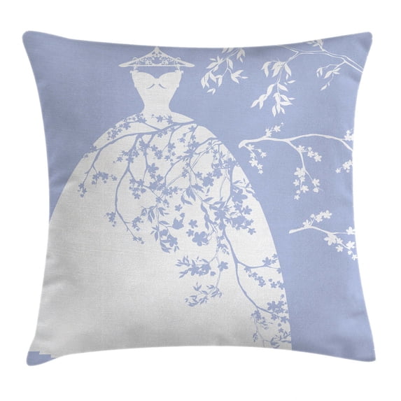 Bridal Shower Decorations Throw Pillow Cushion Cover, Wedding Bride Dress with Floral Swirl Details Image, Decorative Square Accent Pillow Case, 20 X 20 Inches, Violet Blue and White, by Ambesonne