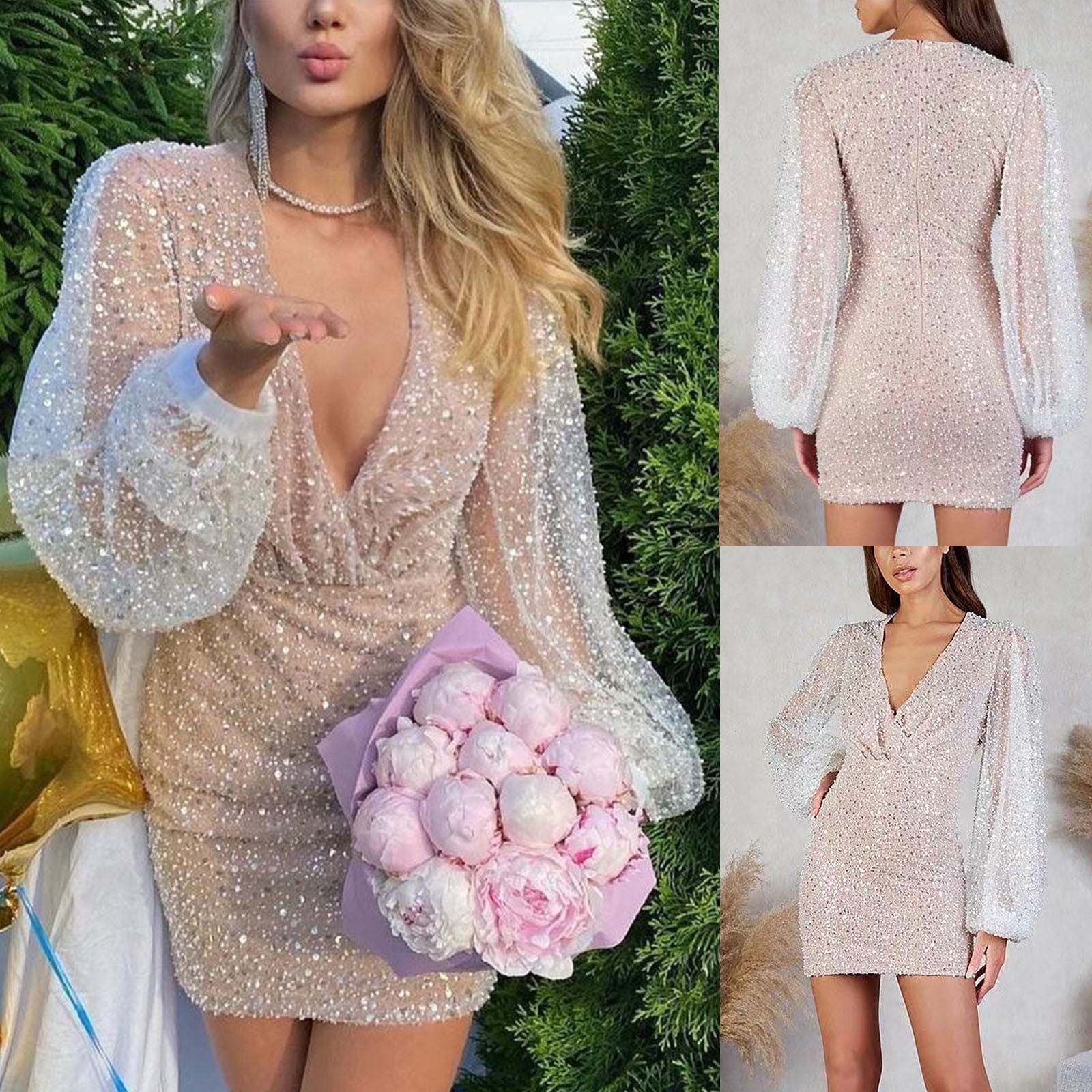 Bridal Shower Dress for Ladies TIANEK Solid Sequin Zipper V Neck Glamorous Prom Gown Sundress Mini Short Dress d755316b 877c 4a9b 842a 077d5745705e.efda7eab270d4a4477b52e7b8fdeedd3