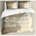 thumbnail image 1 of Bridal Shower Duvet Cover Set, Bride Party Wedding Dress Romantic Letterings Design Print, Decorative 3 Piece Bedding Set with 2 Pillow Shams, Calking Size, Pale Brown White, by Ambesonne, 1 of 3