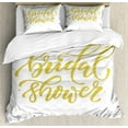 thumbnail image 1 of Bridal Shower Duvet Cover Set, Hand Written Sketch Design Ivy Lettering Bride Party with Dots Image, Decorative 3 Piece Bedding Set with 2 Pillow Shams, Queen Size, Yellow and White, by Ambesonne, 1 of 3