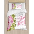 thumbnail image 1 of Bridal Shower Duvet Cover Set, Shabby Form Flowers Roses Buds and Leaves Art Print, Decorative 2 Piece Bedding Set with 1 Pillow Shams, Twin Size, Pale Pink Hot Pink, by Ambesonne, 1 of 3