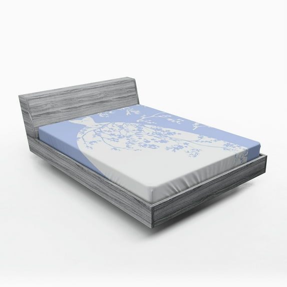 Ambesonne Violet Fitted Sheet, Floral Bride Dress, Full Size, Violet Blue and White