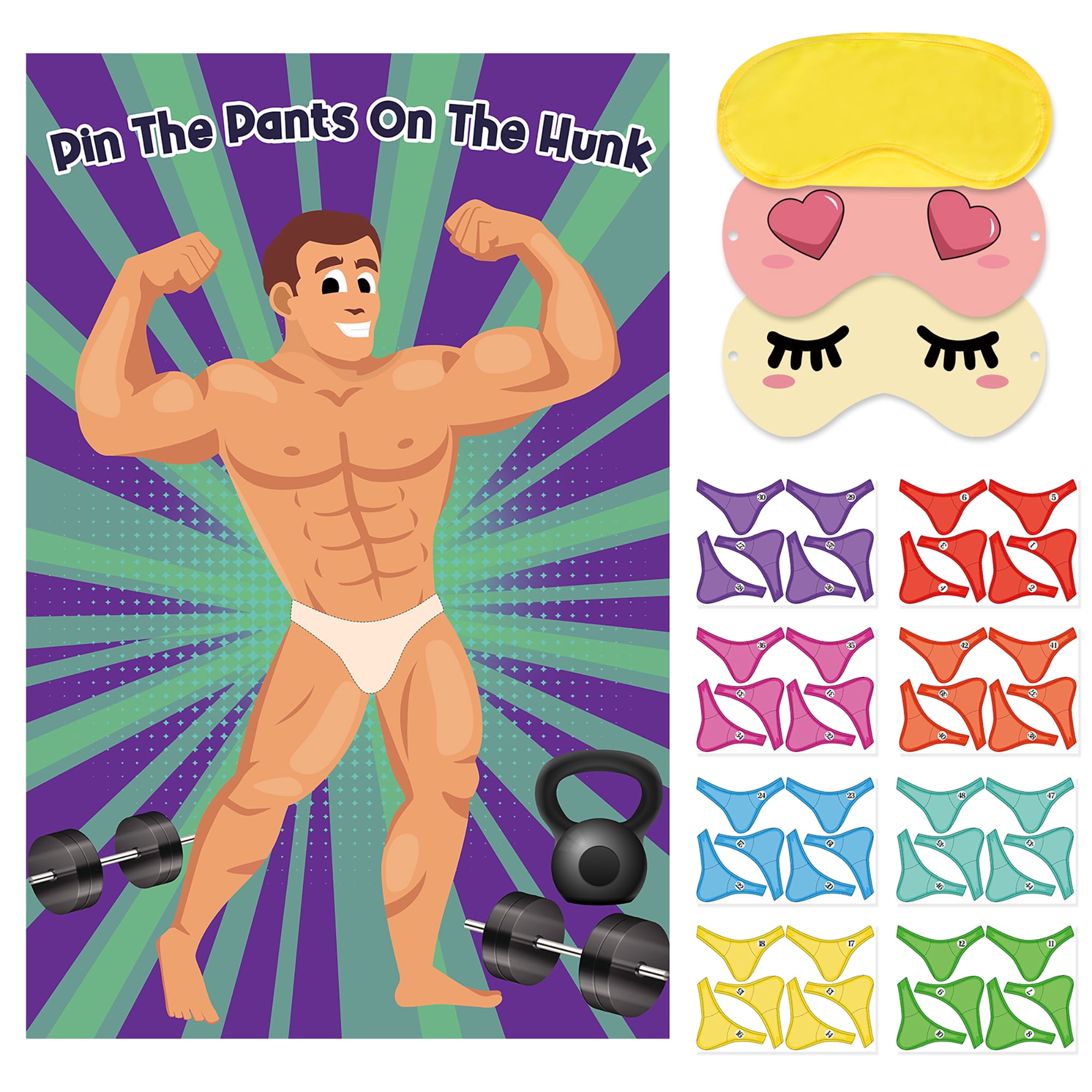 "Pin The Banana On The Hunk" Bachelorette Party Game - Hilarious Adult Game With 24 Stickers & Blindfolds