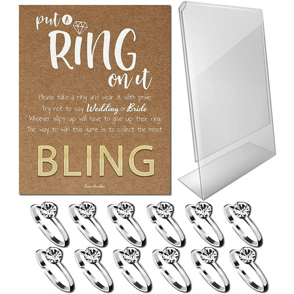 Bridal Shower Games - Put a Ring on It Bridal Shower Game with Fake Rings, Bridal Shower Decor, Bridal Shower Decorations, Bridal Shower Games for Guests (Craft - Silver 12 Count)
