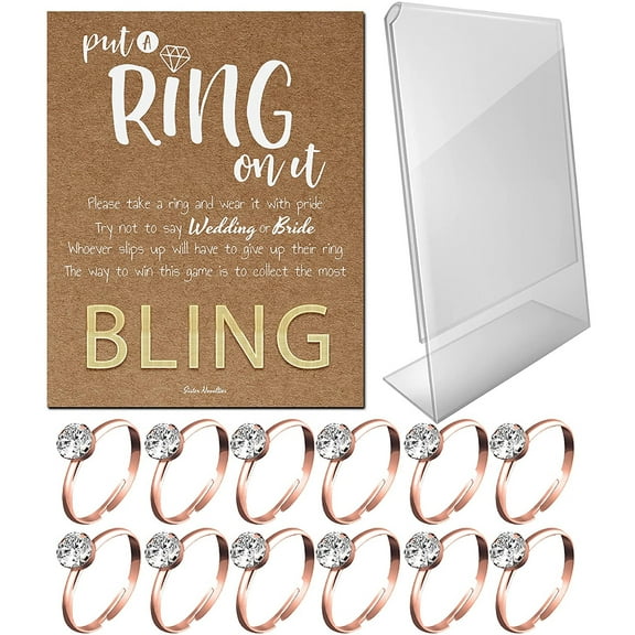 Bridal Shower Games - Put a Ring on It Bridal Shower Game with Fake Rings, Bridal Shower Decor, Bridal Shower Decorations, Bridal Shower Games for Guests (Craft - Rose Gold 12 Count)