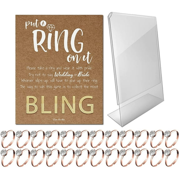 Bridal Shower Games - Put a Ring on It Bridal Shower Game with Fake Rings, Bridal Shower Decor, Bridal Shower Decorations, Bridal Shower Games for Guests (Craft - Rose Gold 24 Count)