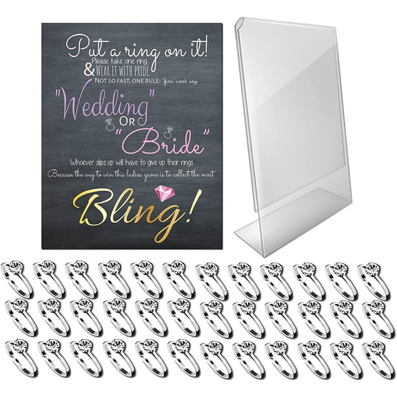 Bridal Shower Games - Put a Ring on It Bridal Shower Game with Fake Rings, Bridal Shower Decor, Bridal Shower Decorations, Bridal Shower Games for Guests (Craft - Silver 36 Count)
