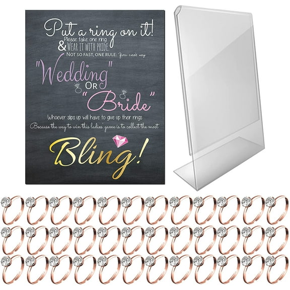 Bridal Shower Games - Put a Ring on It Bridal Shower Game with Fake Rings, Bridal Shower Decor, Bridal Shower Decorations, Bridal Shower Games for Guests (Rose Gold 36 Count)