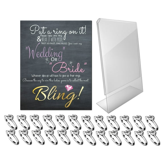Bridal Shower Games - Put a Ring on It Bridal Shower Game with Fake Rings, Bridal Shower Decor, Bridal Shower Games for Guests (Silver 24ct)
