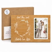Wedding Cork Keepsake Picture Frame, Happily Ever After Bridal Shower Gift for Couples with Gift Box and Hanging Hardware