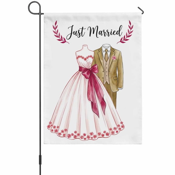 Bridal Shower House Flags For Outdoor, Just Married Wedding Dress Groom Suit Small Double Side Yard Flags Weather Proof House Decor for Lawn Outside Holiday 28 x 40 Inches
