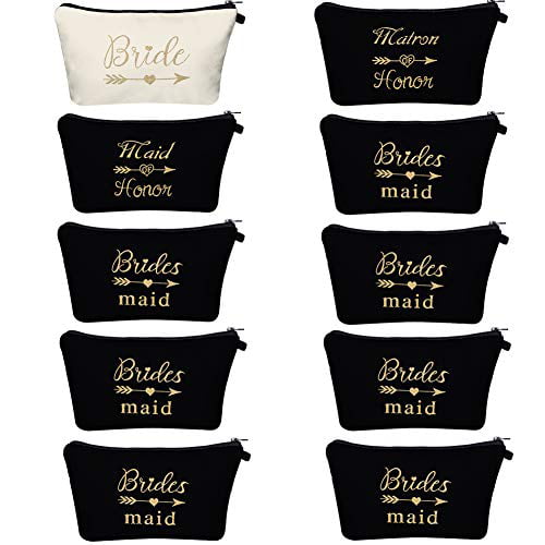 Bridal Shower Makeup Bag Sets - 1 Bride Bag 1 Maid of Honor Bag 1 Matron of  Honor Bag and 7 Bridesmaid Bags Wedding Bachelorette Party Proposal Gifts