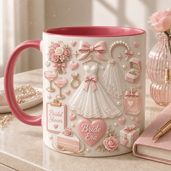 Bridal Shower Mug Pink Bride Gift Coffee Cup for Shower Brunch Engagement Party