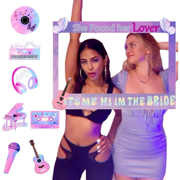 Bridal Shower Music Photo Set - Pink & Purple Cheering Photo Frame 7 Musical Instrument Props Pre-wedding party girlfriends interactive commemoration