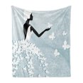 thumbnail image 1 of Bridal Shower Soft Flannel Fleece Blanket, Bride in Butterfly Dress Celebration Abstract Floral Backdrop Print, Cozy Plush for Indoor and Outdoor Use, 50" x 70", Pale Blue and White, by Ambesonne, 1 of 6