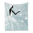 thumbnail image 1 of Bridal Shower Soft Flannel Fleece Blanket, Bride in Butterfly Dress Celebration Abstract Floral Backdrop Print, Cozy Plush for Indoor and Outdoor Use, 60" x 80", Pale Blue and White, by Ambesonne, 1 of 6