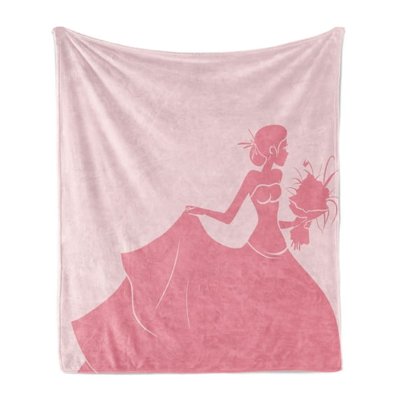 Bridal Shower Soft Flannel Fleece Blanket, Bride in Pink Wedding Dress with Flowers Sketchy Celebration Image, Cozy Plush for Indoor and Outdoor Use, 60" x 80", Salmon and Pale Pink, by Ambesonne