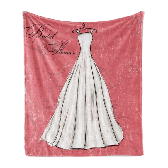 Bridal Shower Soft Flannel Fleece Blanket, Retro Pink Grunge Backdrop Wedding Bride Dress Party Vintage Image, Cozy Plush for Indoor and Outdoor Use, 50" x 70", Coral Black and White, by Ambesonne