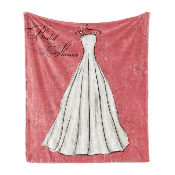 Bridal Shower Soft Flannel Fleece Blanket, Retro Pink Grunge Backdrop Wedding Bride Dress Party Vintage Image, Cozy Plush for Indoor and Outdoor Use, 70" x 90", Coral Black and White, by Ambesonne
