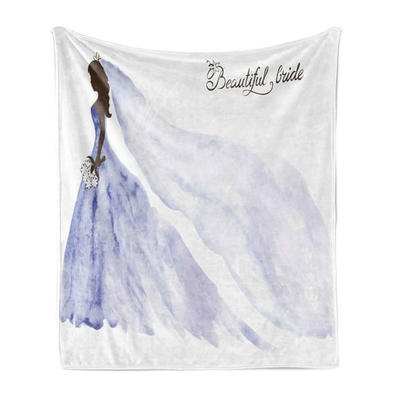 Bridal Shower Soft Flannel Fleece Throw Blanket, Abstract Bride Wedding Dress Flowers Celebration Print, Cozy Plush for Indoor and Outdoor Use, 50" x 60", Purple Blue and White, by Ambesonne