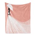 thumbnail image 1 of Bridal Shower Soft Flannel Fleece Throw Blanket, Bride in Abstract Romantic Wedding Dress with Umbrella Artwork Print, Cozy Plush for Indoor and Outdoor Use, 50" x 60", Salmon and White, by Ambesonne, 1 of 5