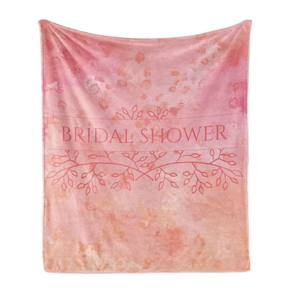 Bridal Shower Soft Flannel Fleece Throw Blanket, Bride Invitation Grunge Abstract Backdrop Floral Design Print, Cozy Plush for Indoor and Outdoor Use, 60" x 80", Pale Pink and Salmon, by Ambesonne
